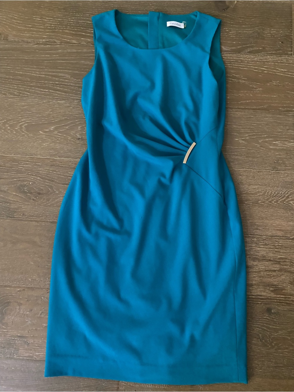 New Calvin Klein Turquoise Green Blue Ruched Work Cocktail Career Midi Dress 8